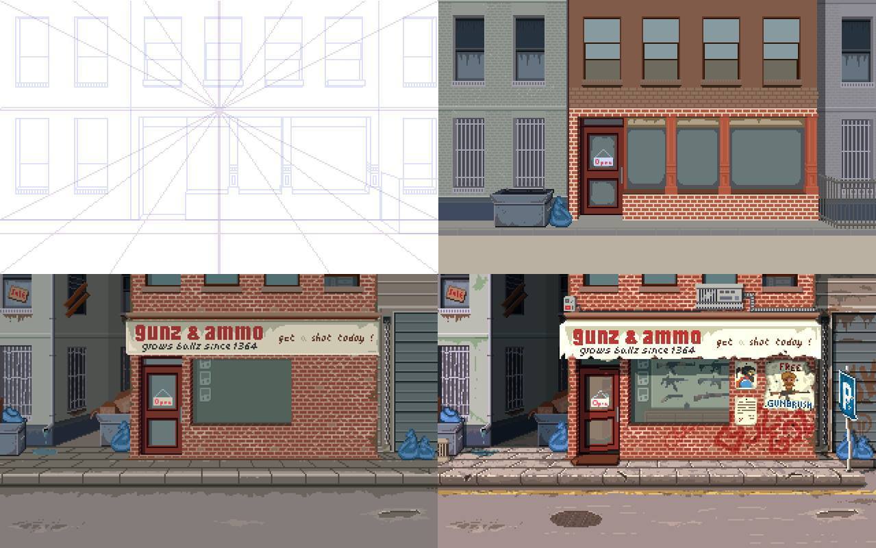 Painting process of a game scene.