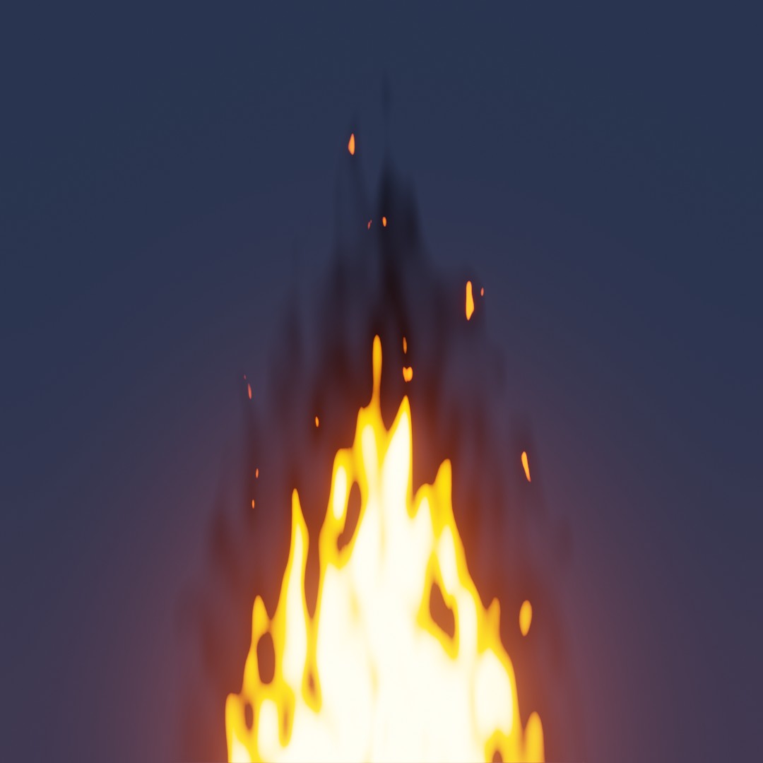 Red flame with black smoke.