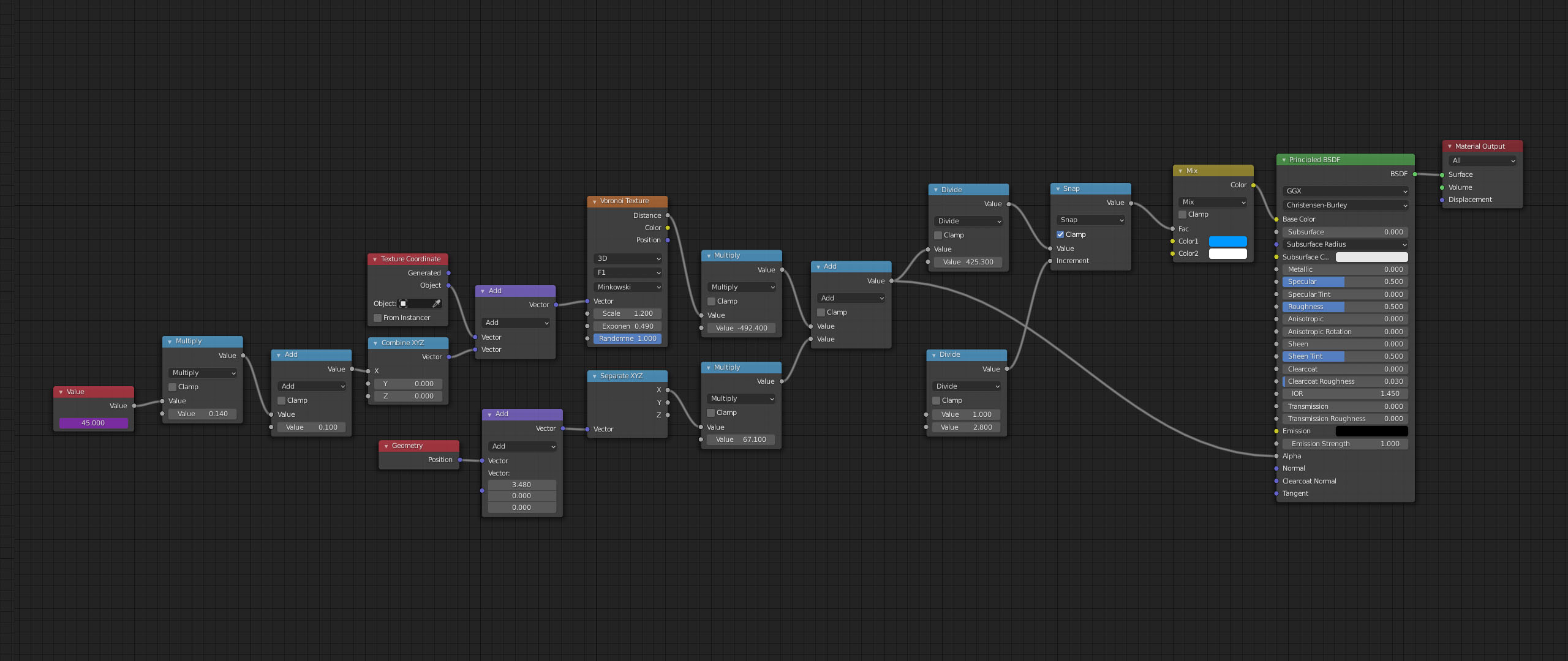 Star-shaped particles node setup.
